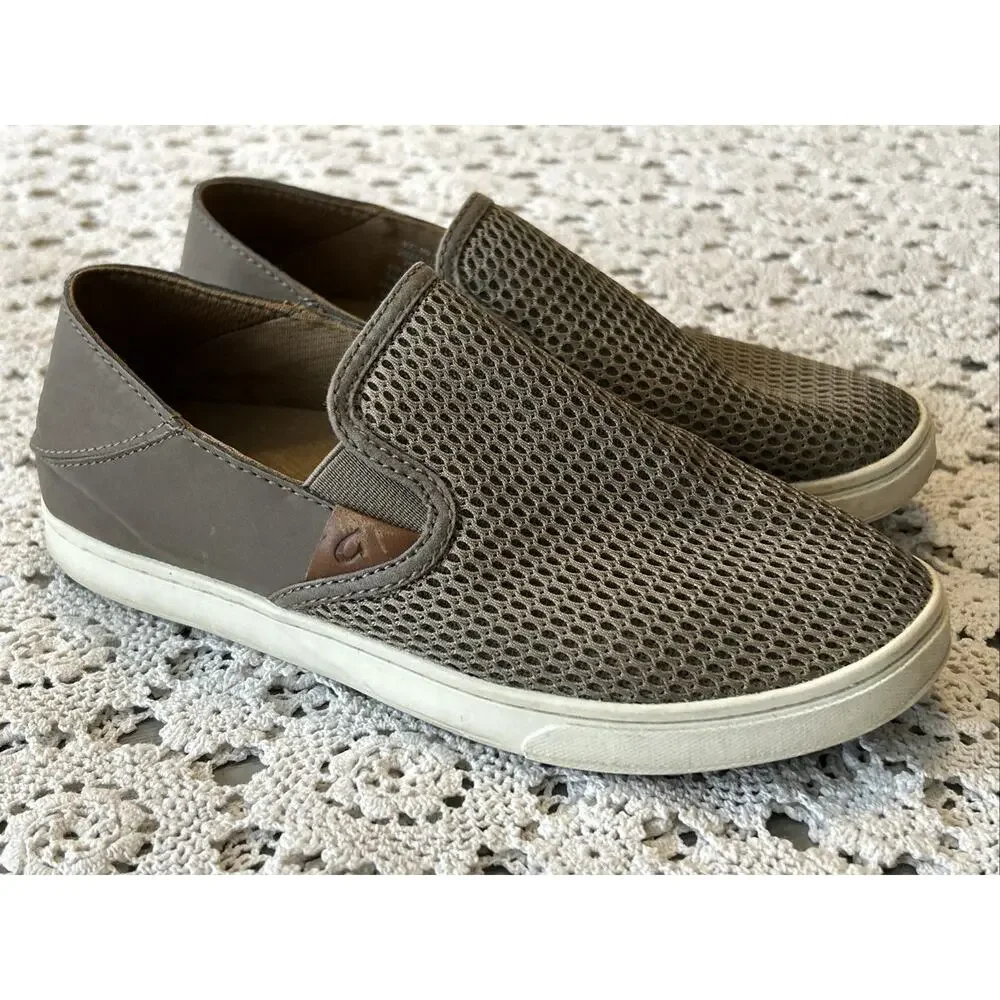 OluKai Women's Taupe Mesh Slip-On Flats